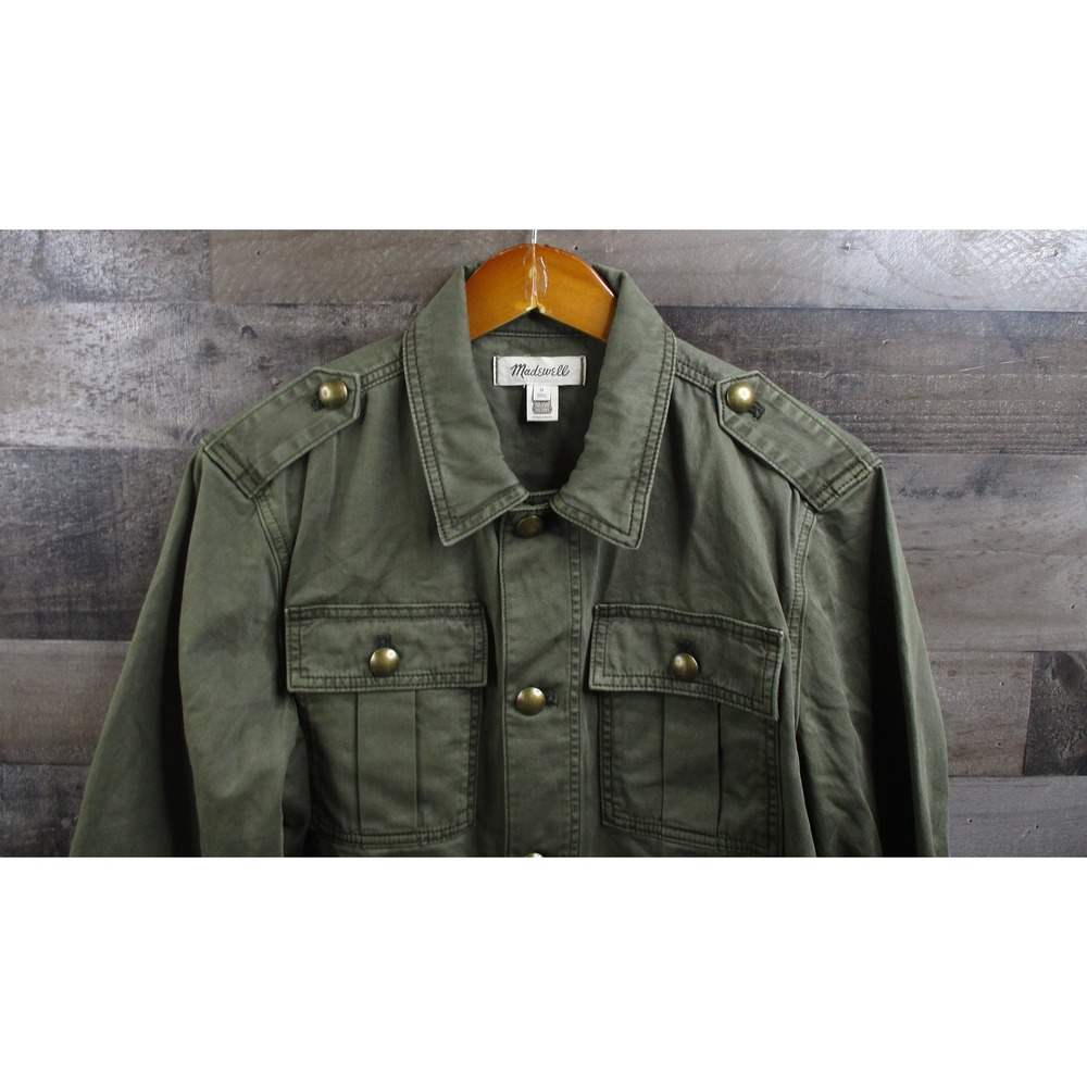 Madewell Jacket Womens Medium Green Utility Field Military Snap Front Canvas